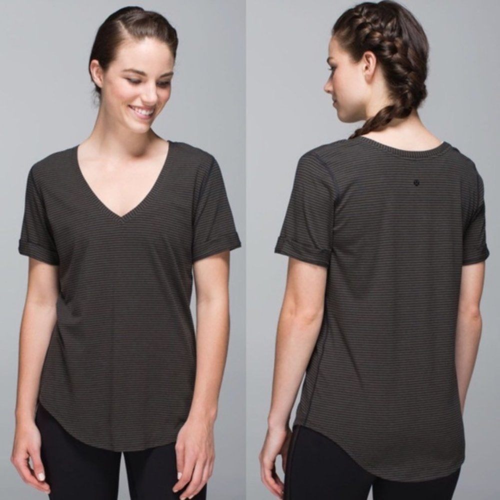 Lululemon Love Tee V-Neck Olive & Black Stripe